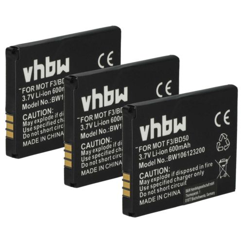 vhbw 3x Batterie remplacement pour Motorola SNN5796, SNN5796A, BD50 pour téléphone fixe sans fil (600mAh, 3,7V, Li-ion)