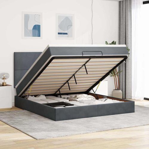 Vidaxl Cadre De Lit Ottoman Avec Matelas Gris Foncé 160x200cm Velours