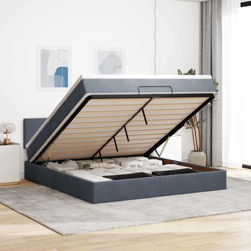 Vidaxl Cadre De Lit Ottoman Avec Matelas Gris Foncé 160x200 Cm Velours