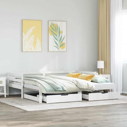 Vidaxl Lit De Jour Et Tiroirs Sans Matelas Blanc 90x200 Cm Bois Massif