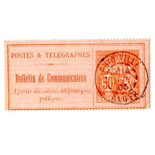 Timbre Téléphone France 1897 Yvert Et Tellier N°18 - 50c Rouge Sur Rose Oblitéré