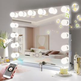 Fenchilin Hollywood miroir coiffeuse miroir mural maquillage plus grande  taille sans miroir de maquillage fil rechargeable Bluetooth mur Smart  Control INS style 10x loupe 18led ampoule miroir café