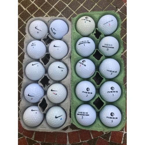 Lot De 20 Balles De Golf Blanches Déjà Utilisées - 10 De Marque Nike Et 10 De Marque Inesis -