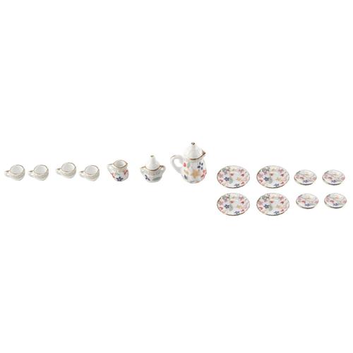 15pcs Ustensiles De The Miniatures En Porcelaine Pour Maison De Poupees - Motifs De Fleurs Colorees