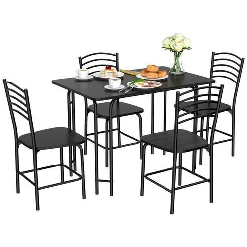 Costway Ensemble Table De Cuisine Avec 4 Chaises, Cadre En Métal Laqué,Table Petit-Déjeuner Pour Salle À Manger Noir