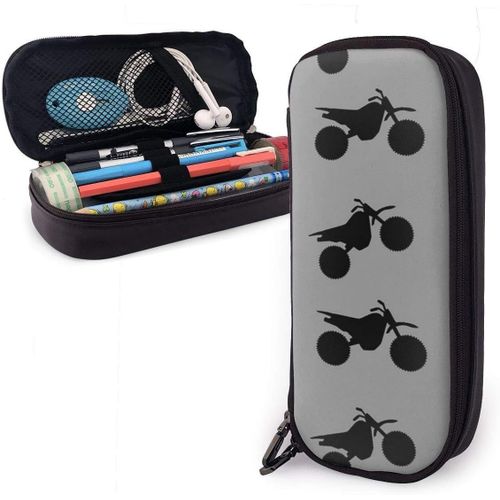 Trousse ¿¿ Crayons Moto Dirt Bike Noir Sur Gris Pochette ¿¿ Crayons Grand Sac ¿¿ Stylos Sac ¿¿ Crayons L¿¿Ger