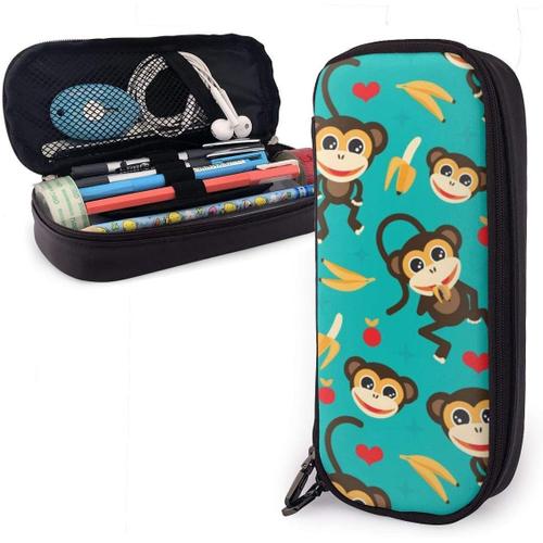 Trousse ¿¿ Crayons Singe Amour Banane Organisateur Papeterie Sac Double Fermetures ¿¿Clair Trousse En Cuir