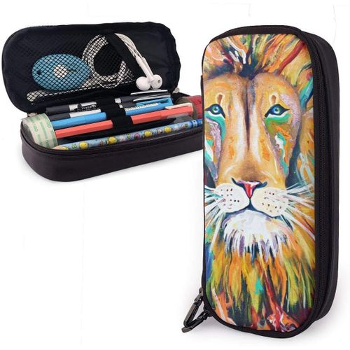 Trousse ¿¿ Crayons Beau Visage De Lion Couleurs Rasta Style Peinture ¿¿ L'aquarelle ¿¿Tui ¿¿ Crayons En Cuir