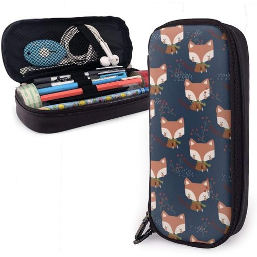 Trousse ¿¿ Crayons Mignon Renard En Cuir Trousse ¿¿ Crayons Grande Capacit¿¿ Pochette ¿¿ Crayons Double Fermeture ¿¿Clair Sac ¿¿ Cr