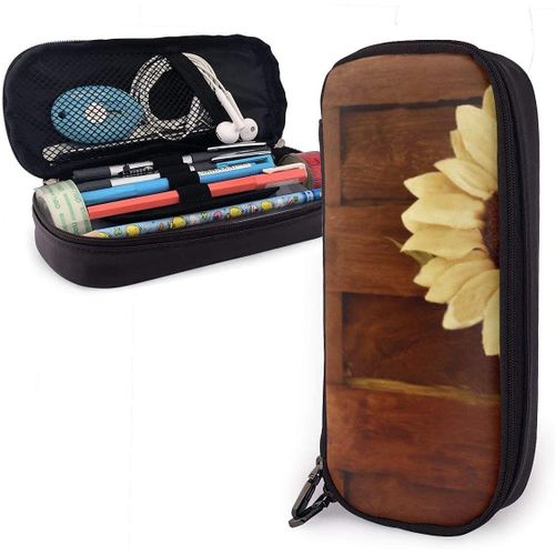 Trousse ¿¿ Crayons Tournesol Et Bois Organisateur Sac De Papeterie Double Fermeture ¿¿Clair Sac ¿¿ Crayons Mignon Pochette ¿¿ Cra