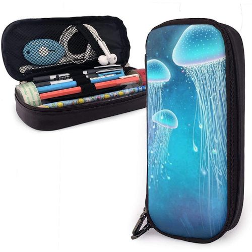 Trousse ¿¿ Crayons Magic Glowing Jellyfish Organisateur Sous-Marin Sac De Papeterie Trousse En Cuir Amusante Grande Capacit¿¿ S