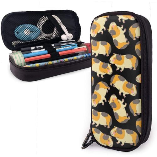 Sac ¿¿ Crayons Mignon Dessin Anim¿¿ Cochon D'inde Trousse ¿¿ Crayons Dr?Le En Cuir Trousse ¿¿ Double Fermeture ¿¿Clair Organisateu