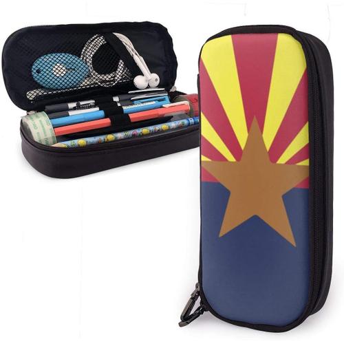 Sac ¿¿ Crayons Arizona State Flag Big Pen Bag Funny Pencil Case Zippered Leather Pencil Case For Girls Office College Students