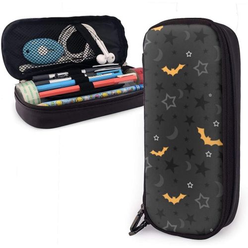 Organisateur Papeterie Sac Chauves-Souris Noir En Cuir Trousse Grand Crayon Poche Compartiments Grand Stylo Sac Pour ¿¿Tudiant