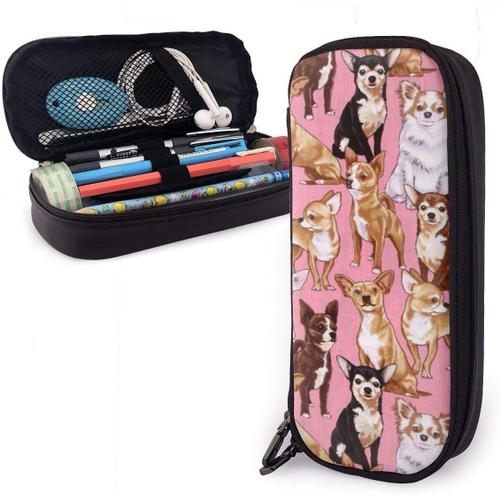 Organisateur Papeterie Sac Chiwawas Chien Rose Grand Stylo Sac L¿¿Ger Trousse ¿¿ Crayons Compartiments Trousse ¿¿ Crayons En Cui