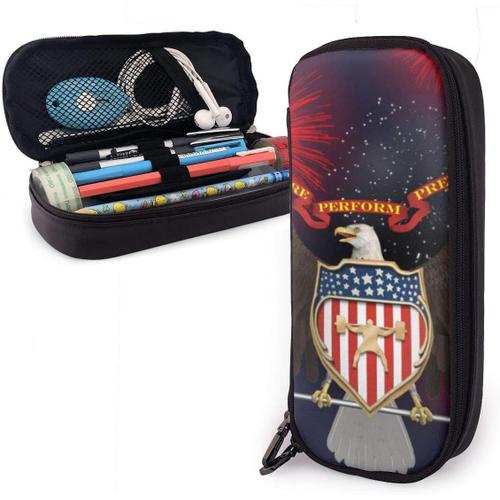 Trousse ¿¿ Crayons En Cuir Aigle ¿¿ T¿ºte Blanche Barbell Drapeau Am¿¿Ricain ¿¿Tats-Unis Patriotique Grand Sac ¿¿ Stylo Organisateur Mignon Sac De Papeterie Sac ¿¿ Crayons L¿¿Ger Pour Gar?Ons Filles ¿¿Tudiants