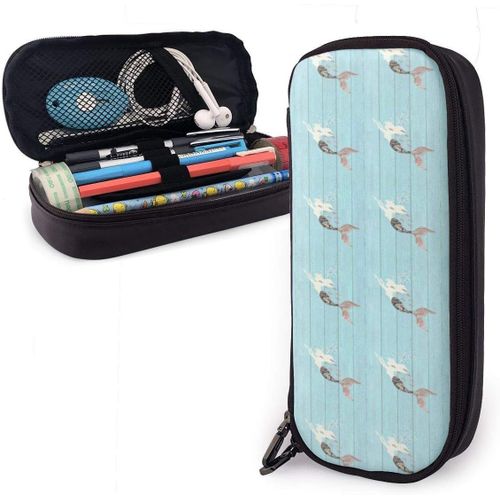 Trousse ¿¿ Crayons En Cuir Rose Dor¿¿ Poisson Style Bois Mer Bleu Organisateur Sac De Papeterie Double Fermeture ¿¿Clair Trousse ¿¿ Crayons Grande Pochette ¿¿ Crayons Pour Coll¿¿Ge Gar?Ons Filles