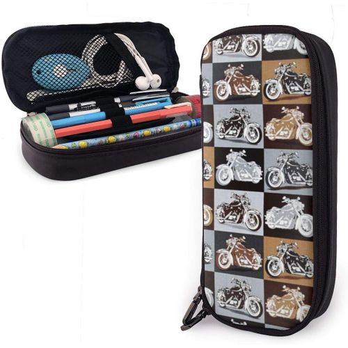 Organisateur Papeterie Sac Biker For Life Moto Trousse Dr?Le Grand Stylo Sac L¿¿Ger En Cuir Trousse Pour Les ¿¿Tudiants Du Coll¿¿Ge
