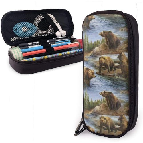 Trousse ¿¿ Crayons En Cuir Motif Ours Amoureux Pochette ¿¿ Crayons Grande Capacit¿¿ Trousse ¿¿ Crayons Double Fermeture ¿¿Cla