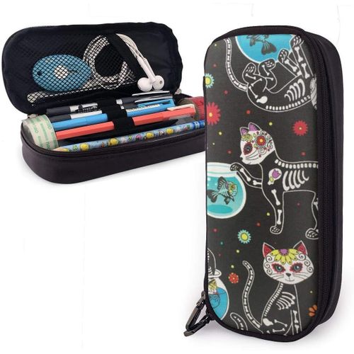 Organisateur Papeterie Sac Sucre T¿ºte De Mort Squelette Chat Et Poisson Noir Trousse ¿¿ Crayons Grande Capacit¿¿ Trousse ¿¿
