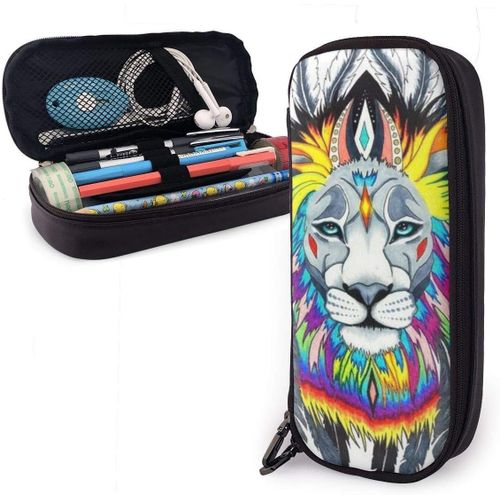 Trousse ¿¿ Crayons Style Color¿¿ Lion King Feathers Art ¿¿Tui ¿¿ Crayons En Cuir Blanc ¿¿Tui ¿¿ Crayons ¿¿Tanche Organisateur M