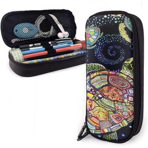 Trousse ¿¿ Crayons En Cuir Tortue Tortue Galaxy Grand Sac ¿¿ Stylo Compartiments Organisateur Sac De Papeterie Sac ¿¿ Crayo