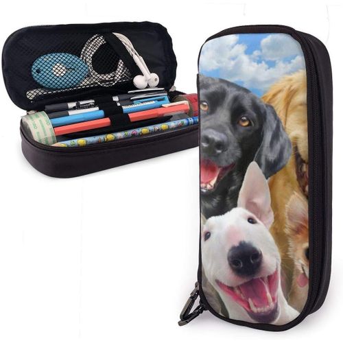 Grand Sac ¿¿ Stylos Animal Chien Ensemble Carlin Chihuahua Teckel Golden Retriever Face Trousse ¿¿ Crayons Double Fermetur