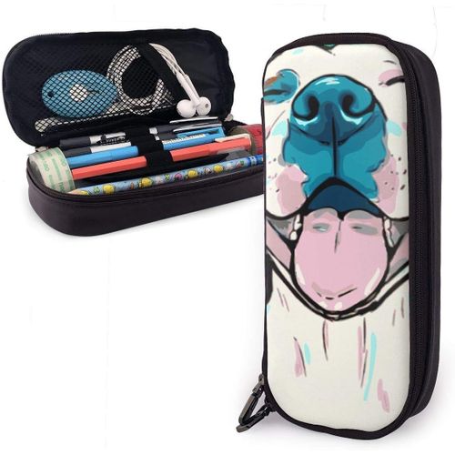 Organisateur Papeterie Sac Damier Paiting Pitbull Chien Sourire Crayon Sac Grande Capacit¿¿ Trousse En Cuir Trousse Dr?Le