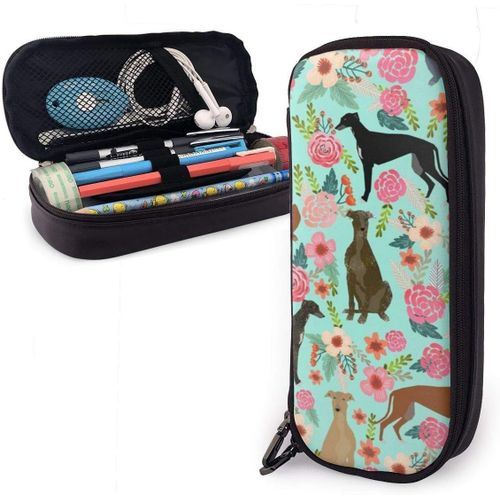 Trousse ¿¿ Crayons Greyhound Floral Mignon Chien Menthe Organisateur Vintage Sac De Papeterie Grande Capacit¿¿ Trousse En