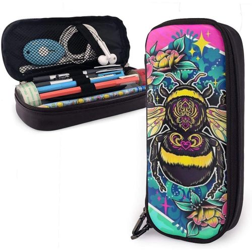 Organisateur Papeterie Sac Color¿¿ Abeille Bourdon Grand Stylo Sac ¿¿Tanche En Cuir Crayon Trousse ¿¿ Glissi¿¿Re Trousse ¿¿ C