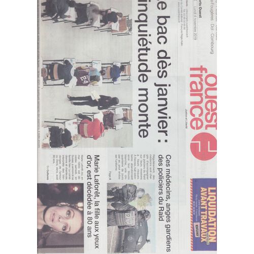 Ouest France (Quotidien) / 04-11-2019 N°22922 : Marie Laforêt (1/4p) - Aloïse Sauvage / Hervé (1/4p)