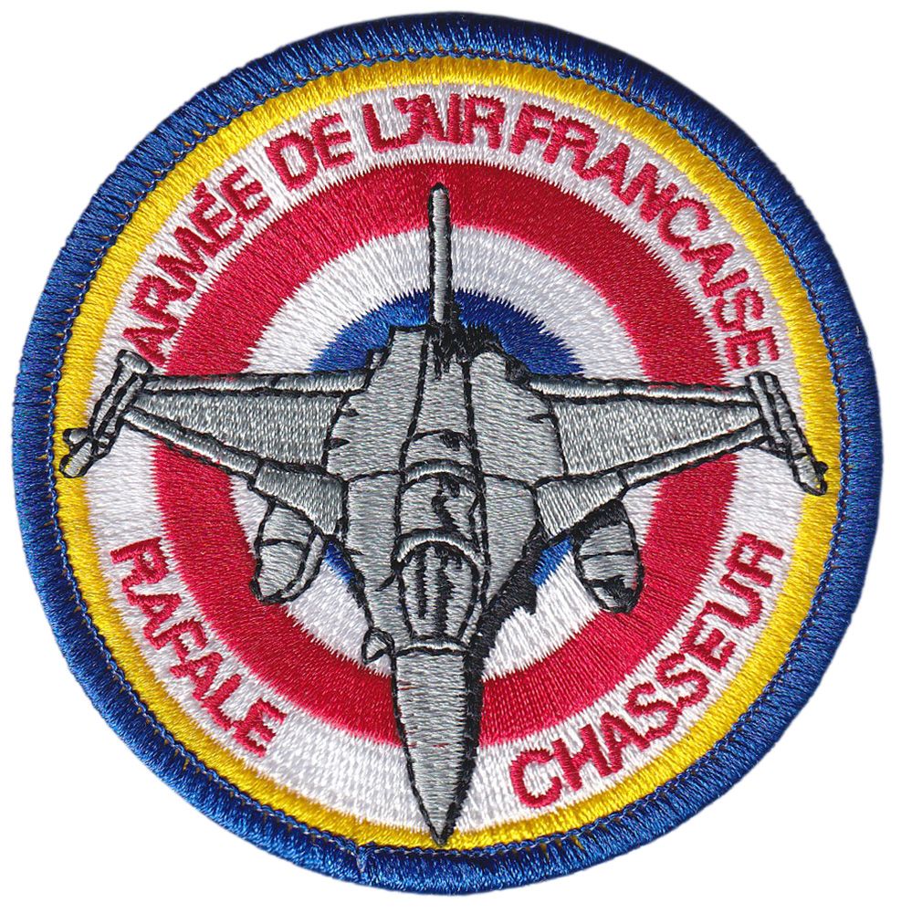 D435 - Ecusson Patch Brodé Thermocollant - Diametre 8 Cm - Avion Chasse Rafale Militaire Armée France