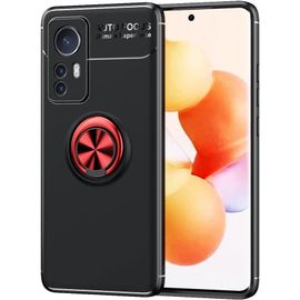 Coque Pour Xiaomi 12 5g/Xiaomi 12x 5g/Xiaomi 12s 5g Silicone Housse Avec 360 Degrés Rotation Bague Ultra Mince Tpu En Gel Antichoc Housse Protection Étui Rouge/Noir