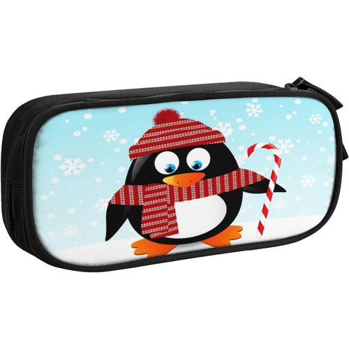 Trousse À Crayons Enveloppée De Pingouin Avec Canne En Bonbon, Grande Capacité Grande Pochette Porte-Stylo