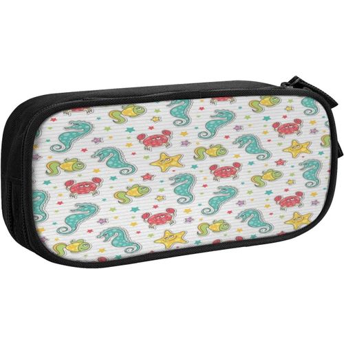 Trousse À Crayons Créatures Marines Hippocampe Crabe Poisson, Grande Capacité Grande Pochette Porte-Stylo
