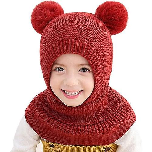 Hilewa Cagoule pour bébé fille et garçon, écharpe mignonne, couvre-oreilles  chauds d'hiver, chapeaux tricotés, Double pompon, cagoule pour enfant