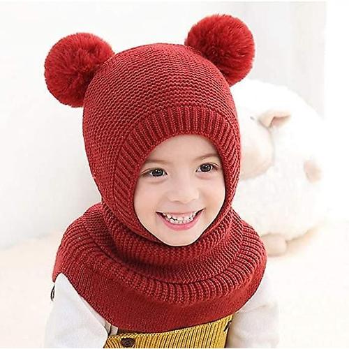 Hilewa Cagoule pour bébé fille et garçon, écharpe mignonne, couvre-oreilles  chauds d'hiver, chapeaux tricotés, Double pompon, cagoule pour enfant