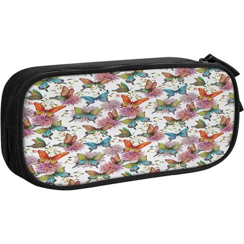 Trousse À Crayons Papillon Floral Couleurs Vives, Grande Capacité Grande Pochette Porte-Stylo