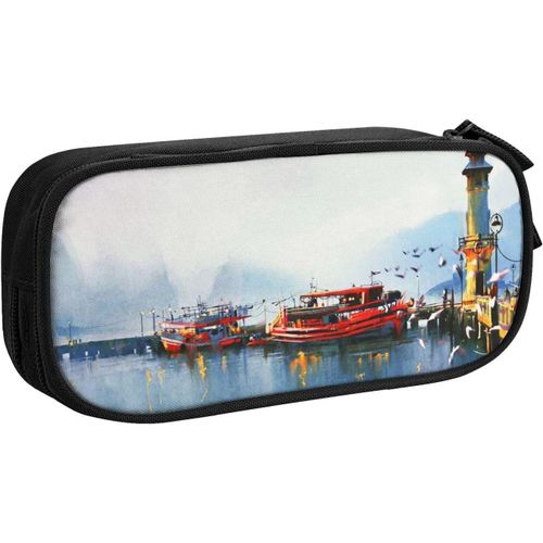 Trousse À Crayons Paysage Bateau De Pêche, Grande Capacité Grande Pochette Porte-Stylo