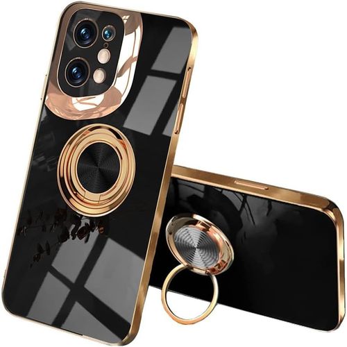 Coque Pour Oppo Find X5 Ultra Mince Élégant En Silicone Souple Galvanoplastie Design Coque Brillante Antichoc Tpu Gel Etui Avec 360 Degrés Rotation Bague Noir