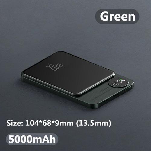 Banque d'alimentation magnétique 15 W Charge rapide sans fil pour Xiaomi  Samsung iPhone Batterie externe Magsafe Powerbank Chargeur portable (, 5000  mAh vert)