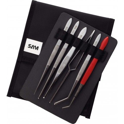 Trousse de 6 brucelles en acier inoxydable - 6 becs différents SAM OUTILLAGE