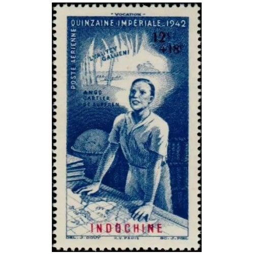 Indochine - Actuel Vietnam, Colonie Française 1942, Beau Timbre Neuf* De Poste Aérienne Yvert 23, Quinzaine Impériale, Timbre D'afrique Équatoriale Surchargé "Indochine".