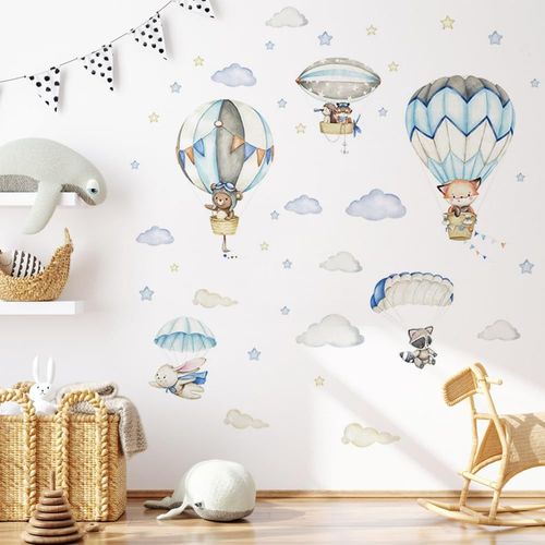 Montgolfières Animal Autocollants Muraux Mural Stickers Chambre Enfants Bébé Garderie Salon(A)