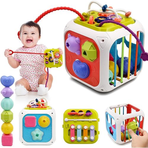 7 In 1 Montessori Sensoriel Jouets Pour Bebe 6 9 12 18 Mois Naissance Fille Garcon, Cadeau Educatif Motricité Cube D'activité Jeux Pour Enfants