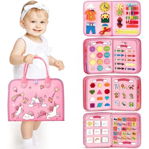 Busy Board Jouet Montessori Pour Enfant 2 Ans,Tableau D'activités Apprendre Compétences De Vie Jouet Éducatifs Pour Enfant 2 3 4 Ans,Rose