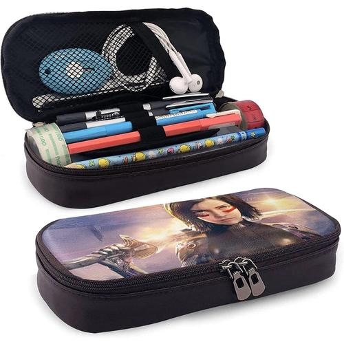 Alita Trousse À Crayons En Cuir Avec Motif Ange De Bataille - Trousse À Maquillage De Voyage - Grande Capacité - Avec Fermeture Éclair - Cadeau D'anniversaire