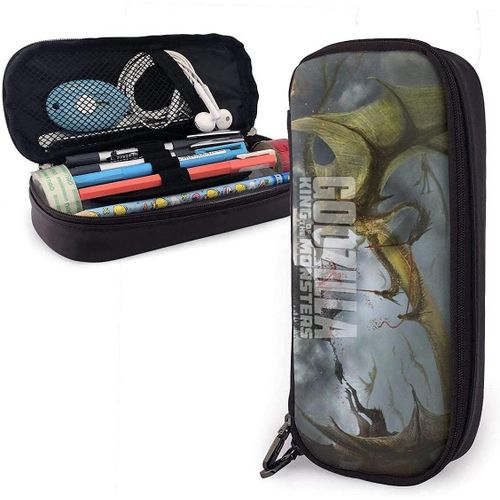 Godzilla Trousse En Cuir Haute Capacité Avec Double Fermeture Éclair Motif Dragon