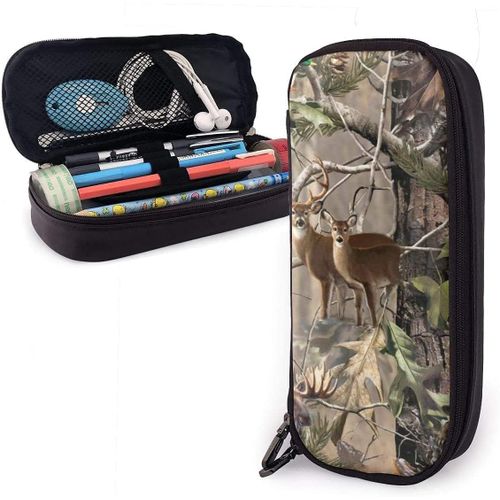 Grande Trousse À Crayons Motif Cerf Et Ours Pour Garçons Et Filles - Pour Étudiant, Université, Fournitures Scolaires Et De Bureau