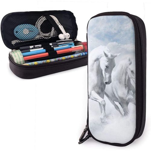 Grande Trousse À Crayons Motif Cheval Blanc Pour Garçons Et Filles - Pour Étudiant, Université, Fournitures Scolaires Et Bureau